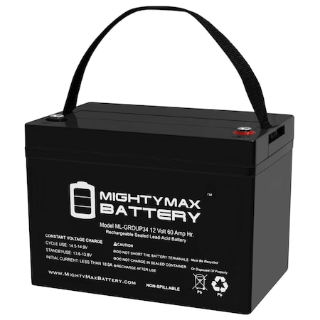 MIGHTY MAX BATTERY 12V 60AH Group 34 Replacement Battery For Fire Alarm Systems ML-GROUP3487
